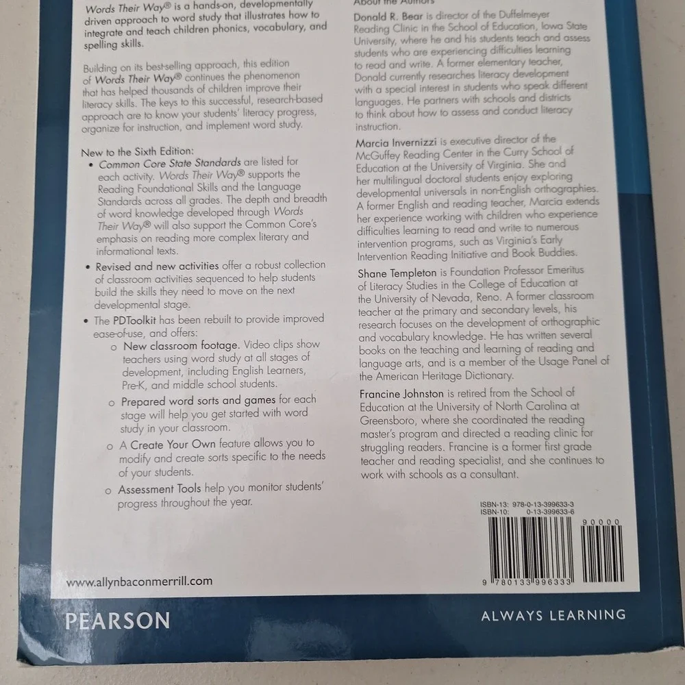 Words Their Way : Word Study for Phonics, Vocabulary, and Spelling Instruction